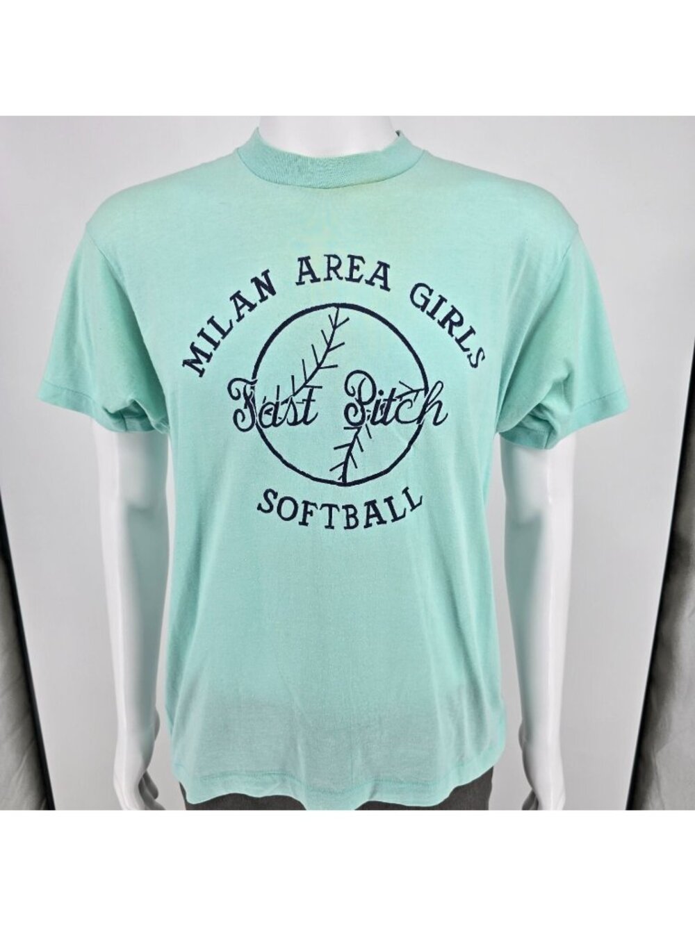 Vintage 1980s Screen Stars Milan Area Girls Fast Pitch Softball T-Shirt (M/L)